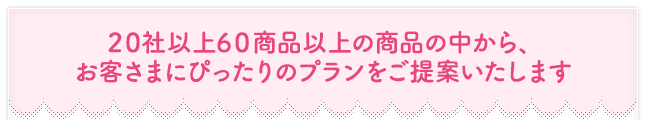 20社以上60商品以上の商品の中から、お客さまにぴったりのプランをご提案いたします