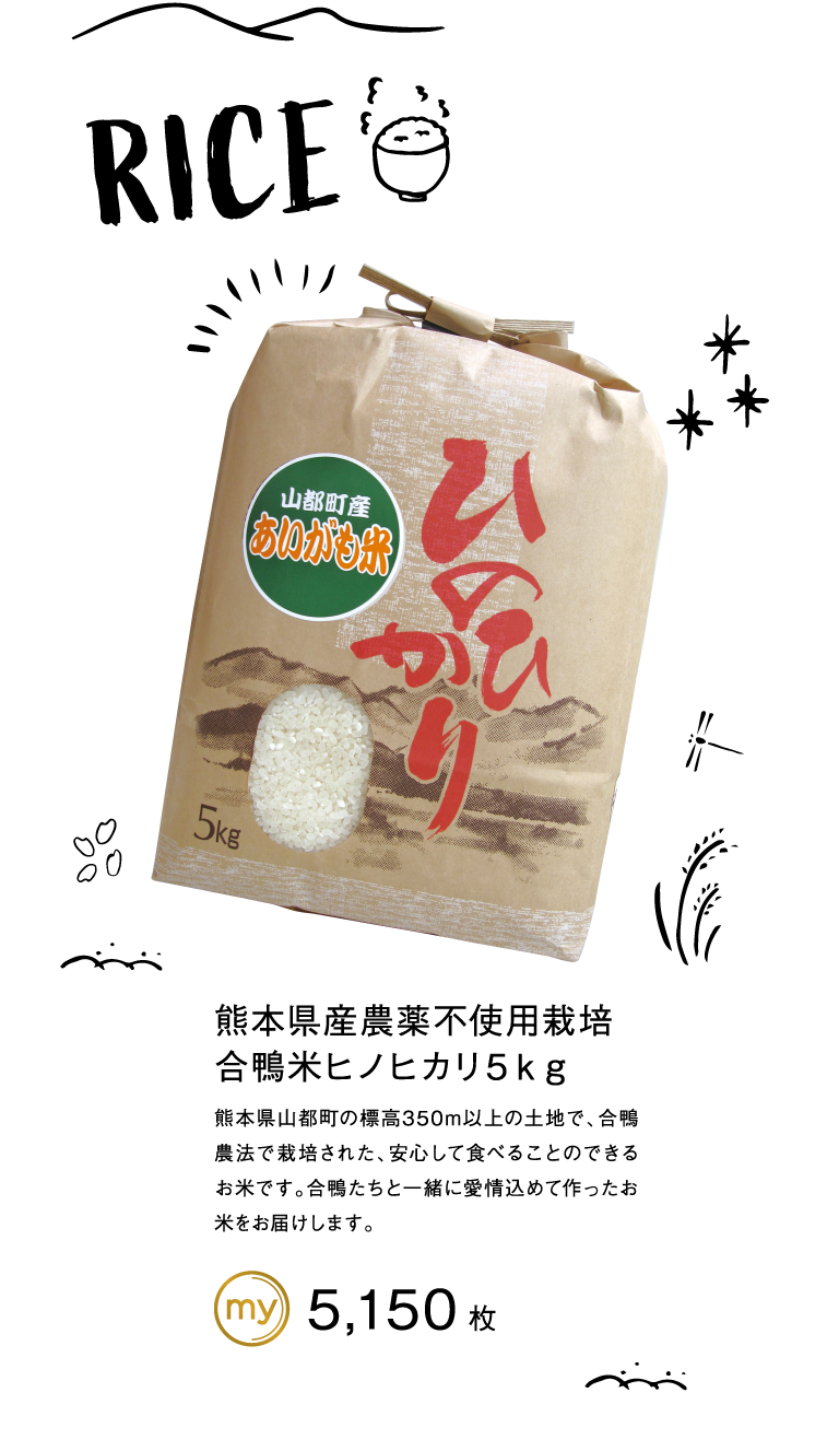 熊本県産農薬不使用栽培合鴨米ヒノヒカリ５ｋｇ