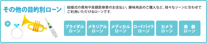 その他の目的別ローン／結婚式の費用や高額医療費のお支払い、趣味用品のご購入など、様々なシーンに合わせてご利用いただけるローンです。