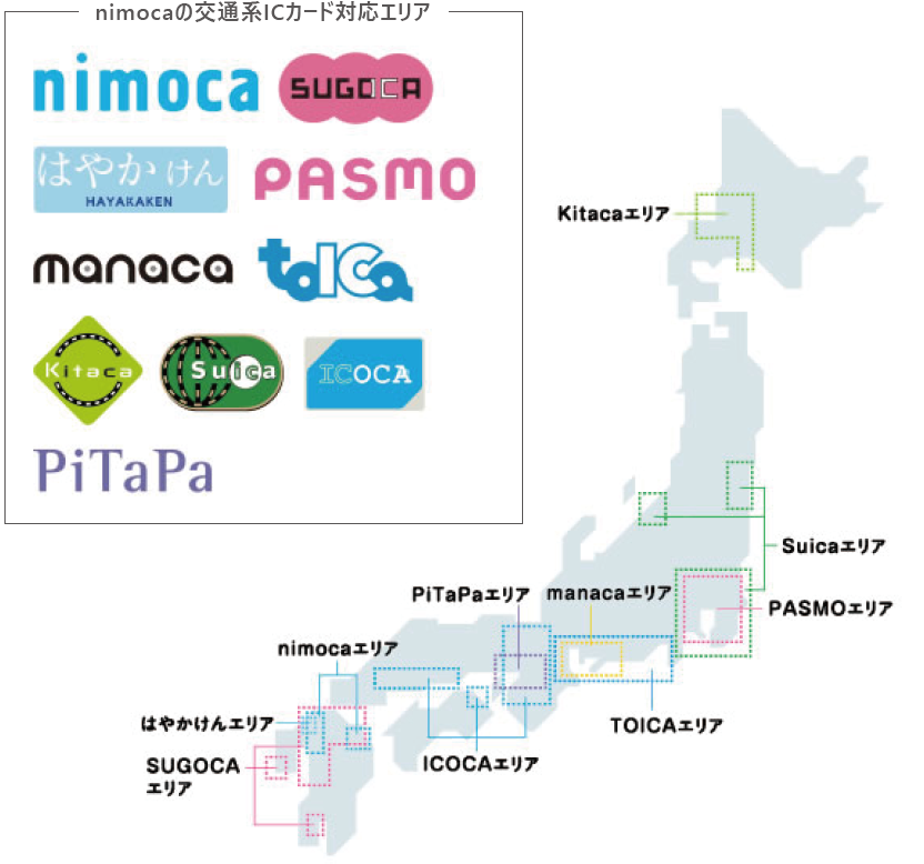 nimocaの交通系ICカード対応エリア