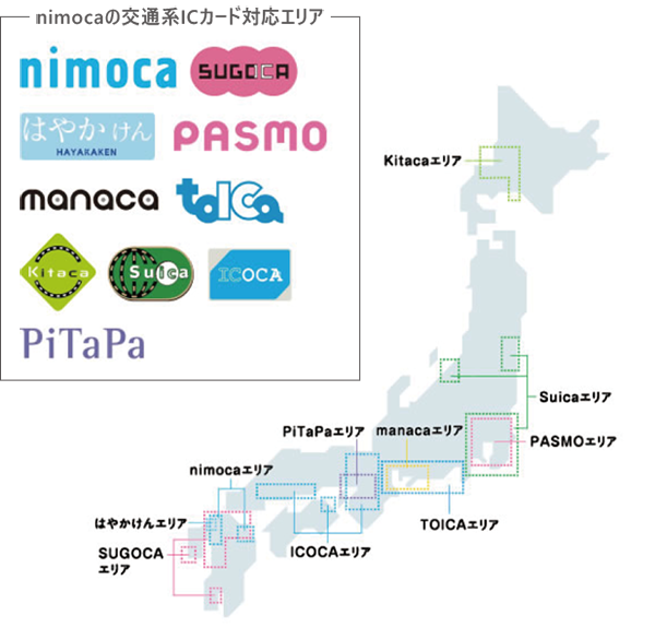 nimocaの交通系ICカード対応エリア