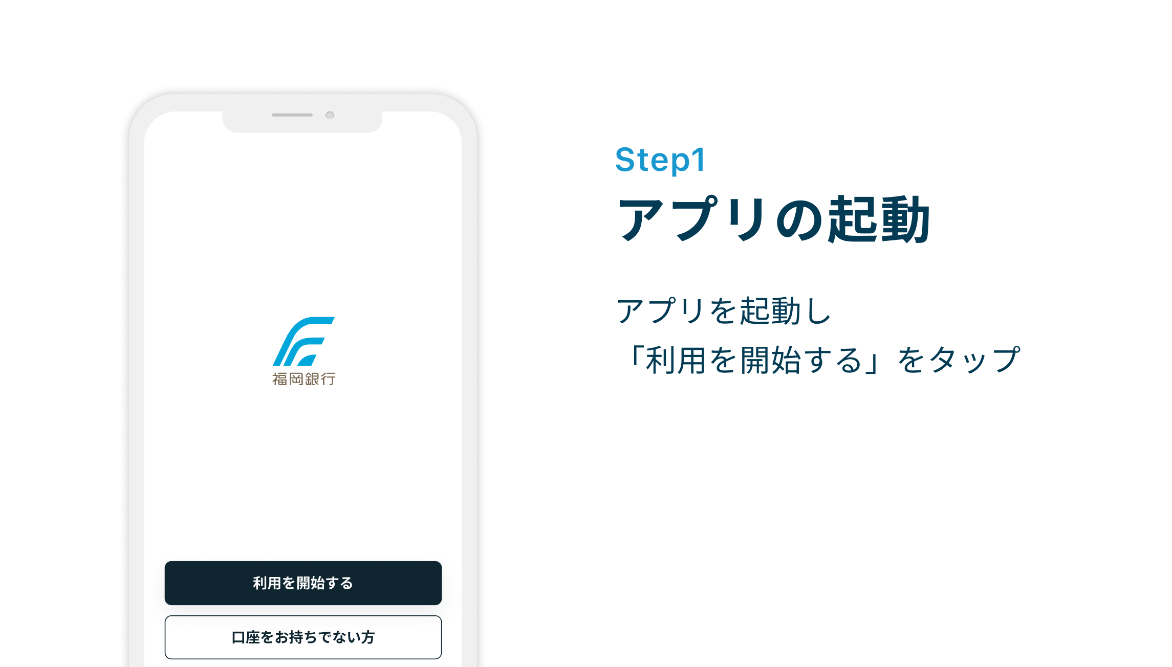 Step1 アプリの起動　アプリを起動し「利用を開始する」をタップ