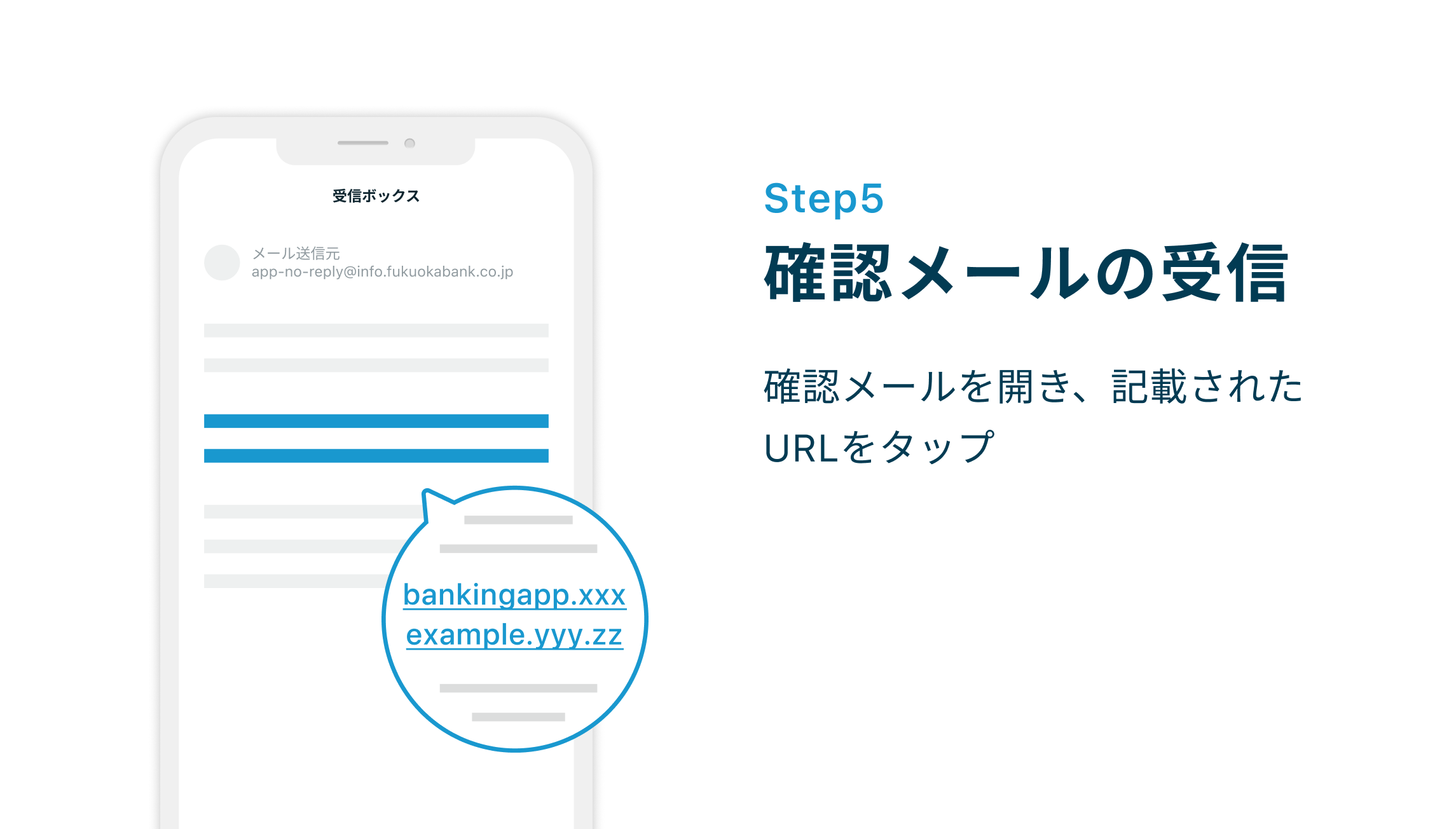 Step5 確認メールの確認　確認メールを開き、記載されたURLをタップ