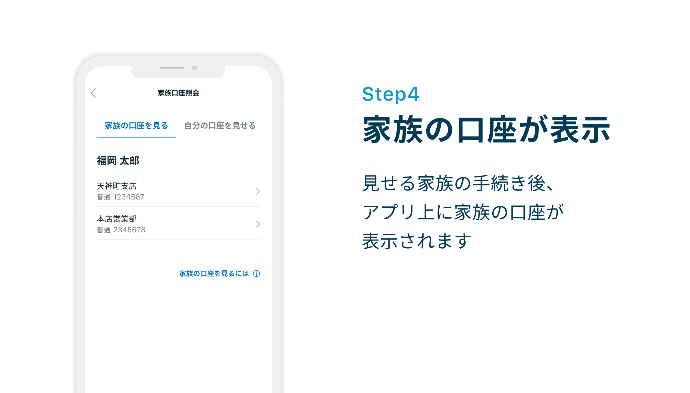 STEP4 家族の口座が表示 見せる家族の手続き後、アプリ上に家族の口座が表示されます