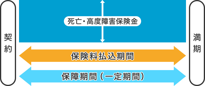 図：定期保険のイメージ/保険料払込期間と保障期間の満期が決まっており、その間の死亡・高度障害保険金は一定です。