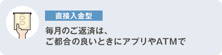直接⼊⾦型 毎⽉のご返済は、ご都合の良いときにATMで