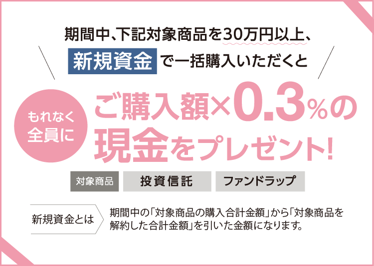 もれなく全員に、ご購入金額×0.3%の現金をプレゼント!