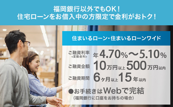 福岡銀行以外でもOK！住宅ローンをお借入中の方限定で金利がおトク！