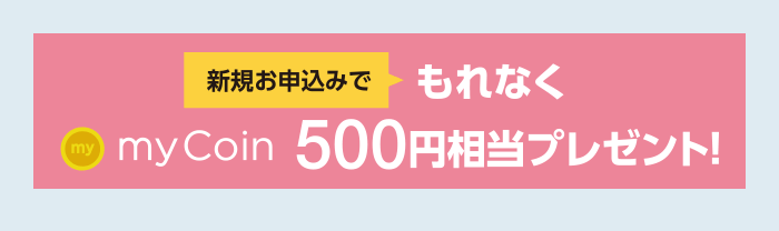 新規お申込みでもれなく500円相当プレゼント！