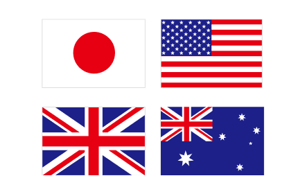日本、アメリカ、イギリス、オーストラリアの国旗
