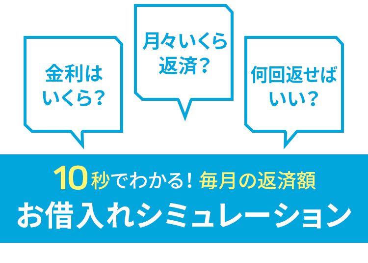金利はいくら？ 月々いくら返済？ 何回返せばいい？ 10秒でわかる！毎月の返済額 お借入れシミュレーション