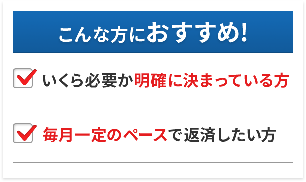 こんな方におすすめ! いくら必要か明確に決まっている方 毎月一定のペースで返済したい方